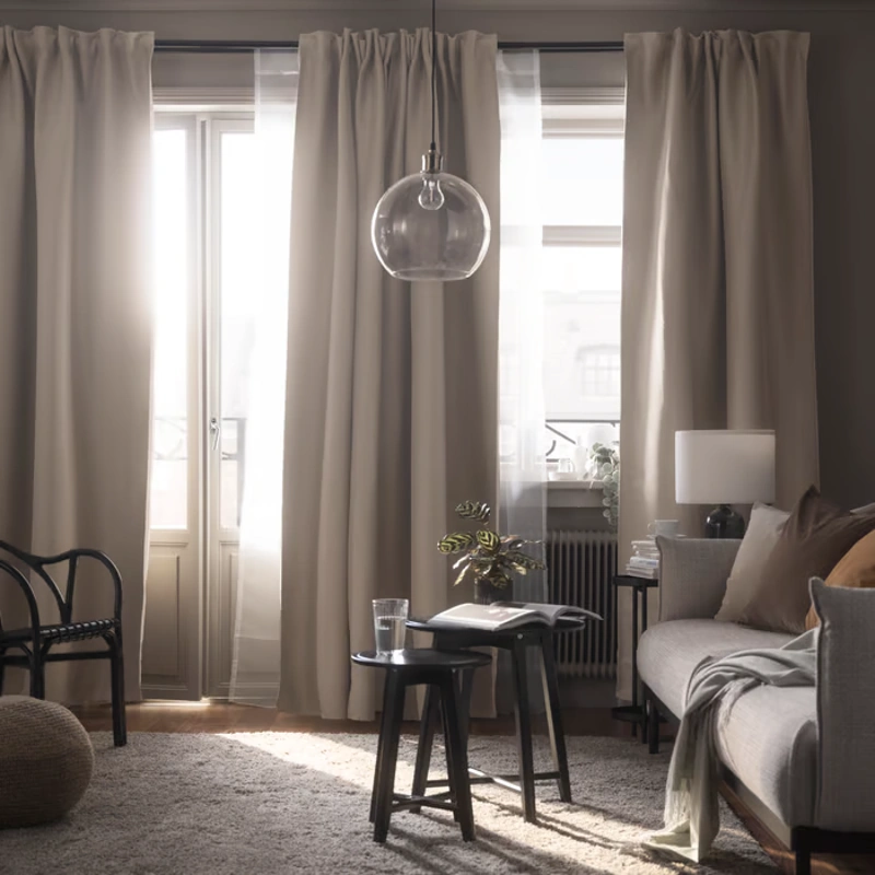 Beige curtain softly diffusing natural daylight