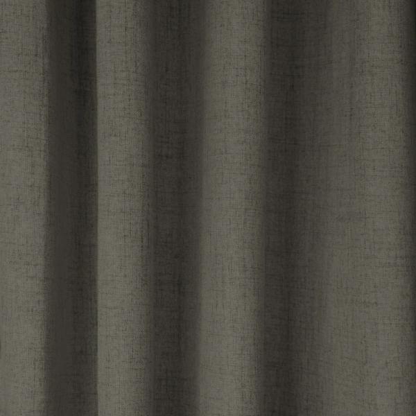 Dark brown textured pleated curtain fabric.