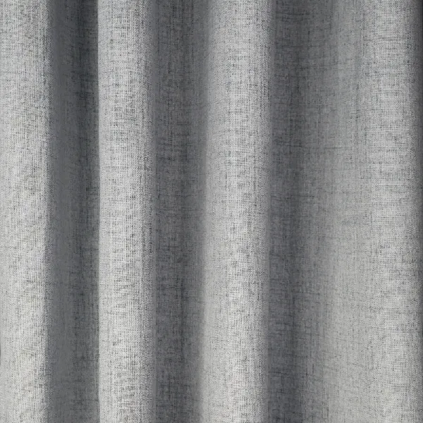 Grey textured, pleated soundproof curtain fabric.