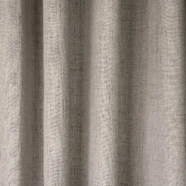 Soundproof curtain, light grey textured fabric.