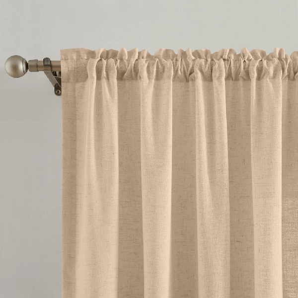 light beige linen rod pocket curtain